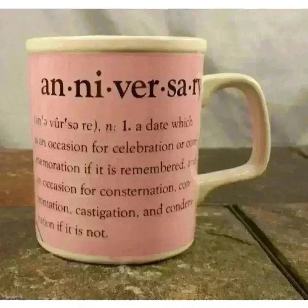 Anniversary Is Either Celebration or Consternation Married Humor Coffee Mug Cup